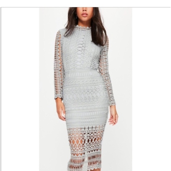 Missguided High Neck Structured Lace Midi Dress - Picture 2 of 16
